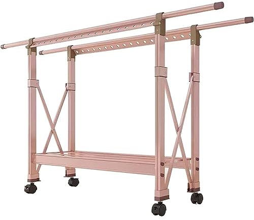 BXLYUJTY Clothes Airer Laundry Rack Outdoor Foldable Heavy Duty Stainless Steel Laundry Drying Rack Length Adjustable Saves Space Garment Rack Clothes Airer Folding,Rose Gold-250cm
