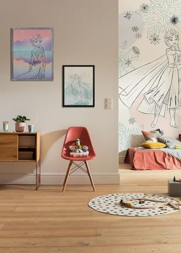 Komar Vlies Fototapete - Disney Frozen Sketch Sisters - Größe 200 x 250 cm - Tapete, Kinderzimmer, Kindertapete