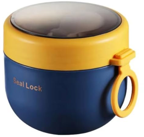 Eighosee Stainless Steel Vacuum Soup Cup - Portable Lunch Box with Spoon, Microwave Safe, Cute Design Blue