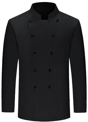 Generisch Veste de cuisinier unisexe pour homme et femme - Noir et blanc - Vêtement de chef professionnel - Manches longues - Veste de boulanger - Manteau de cuisine - Uniforme, restaurant, cuisine -