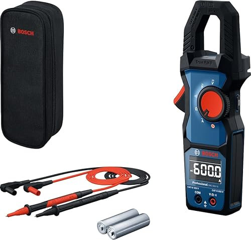 Tester elettrico Bosch Professional GMC 600-15 (Pinza amperometrica True RMS, corrente alternata fino a 600 A, tensione fino a 600 V AC/DC, 2 x 1,5 V LR06 (AA), puntali di misurazione MS 90, custodia)