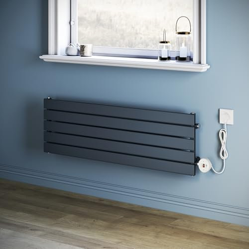 ZANOFIRA 800W Smart Electric Radiator with WiFi Control, Programmable Timer & LCD Display, Energy-Efficient, Anthracite Grey Horizontal Designer Radiator Single Column Flat Panel, 376x1200mm