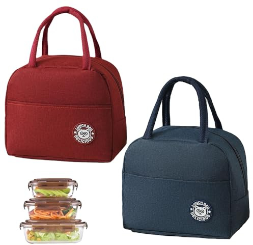 Srvauyea 2 Stück Isolierte Lunchtasche, Tragbar Lunchbox Tasche, Faltbar Isoliertasche, Thermische Picknicktaschen, Isolierte Kühltragetasche mit Folienfutter für Büro und Outdoor Picknick