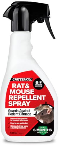 CritterKill Rat and Mouse Repellent Natural Peppermint Spray 500ml - Protects Wiring, Furniture and Pipework - Natural Rodent Repellent