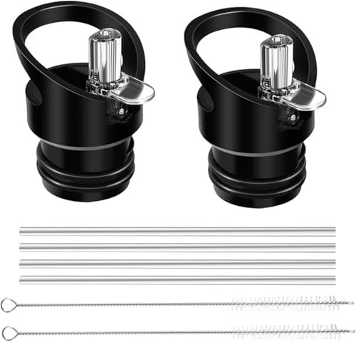 Voarge 2 Stück Ersatzdeckel Strohdeckel, Ersatzdeckel für Trinkflasche mit Strohhalm, Für Wasserflaschen Standflaschen Wasserflaschen mit Sportverschluss -Schwarz