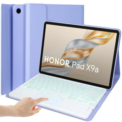 HEKUEUN Custodia con Tastiera per Honor Pad X9a / Pad X9 PRO 11.5 Pollici 2025, Layout Italiano Tastiera Bluetooth Touchpad Retroilluminata A 7 Colori, Custodia Ultrasottile con Mouse,Viola