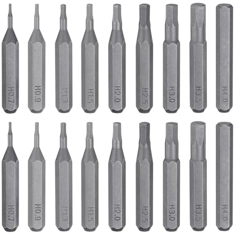 sourcing map 18pcs Screwdriver Bit Set H0.7-H4.0 5/32 Hex Shank 28mm Length S2 Steel Magnetic Hex Head Screw Driver Drill Bits for Precision Repair