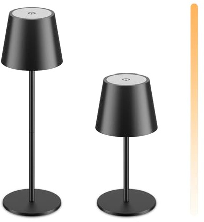 K-Bright 2 Stück Outdoor Tischlampe für Restaurant, Garten, Bar Schwarz | Drei Farbtemperaturen Kabellose Tischleuchte mit USB-C, IP54 wasserdicht Akku Tischlampe 2 Höhenvarianten: 22,5 cm und 36 cm