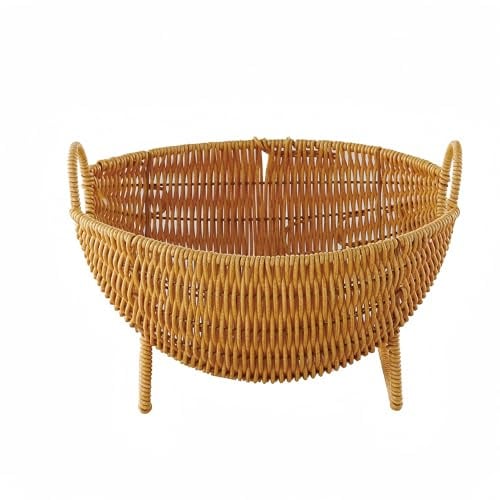 Fruit Basket Fruit Bowl Hand-Woven Imitation Rattan Storage for Countertop | Food Wicker Serving Bowl For Fruit, Snack, Bread, Vegetables, Coffee Pod Sturdy & Odour-Free Decorative Display Basket Brown