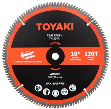 TOYAKI 10-Inch 120-Tooth Ultra-Fine Finish Professional TCG Aluminum Working Saw Blade for Miter Saws Table Saws and Circular Saws,Arbor 5/8-inch(16mm)