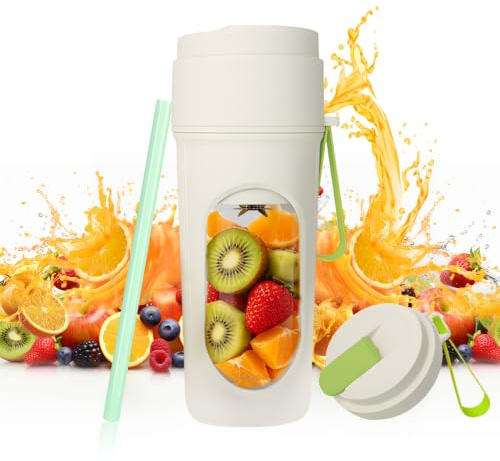 yotutun Tragbarer Mixer für Smoothie, 450ml Mixer Smoothie Maker To Go Mini Mixer to Go USB Aufladbarer Mini Standmixer mit Doppelbecherdeckel 12 Klingen Personal Blender für Reise Büro Sport (Grün)