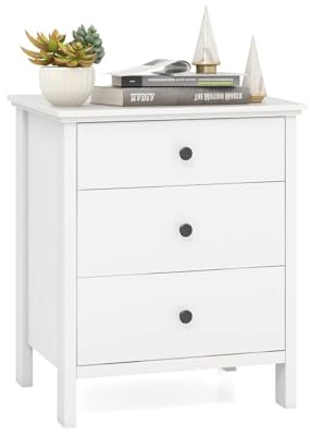KOMFOTTEU Kommode mit 3 Schubladen, Sideboard klein aus Holz, Schubladenschrank 56 x 45 x 66 cm Aufbewahrungsschrank für Schlafzimmer Wohnzimmer Büro (Weiß)