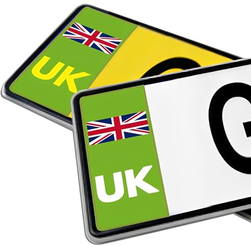 2 Pack UK Number Plate Stickers, Post-Brexit Compliant Weatherproof Self-Adhesive Stickers, Bubble Free Easy Apply 10.5x4CM Car Plate Labels for Cars Vans Trucks European Road Travel. (Green)