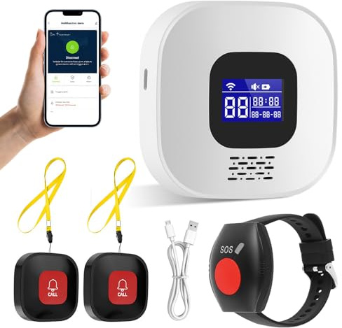 Notrufknopf für Senioren, WiFi-Hausnotruf-Senioren-SOS-Armband, Hausnotruf für Angehörige, Mobiler Alarmknopf Notrufarmband, Notrufarmband für Patienten und Behinderte