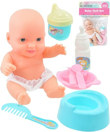 Doll Set for Children Role Play Toys with Feeding Bottle Potty Cutlery and Accessories – Pretend Play for – Encourages Imaginative Care and Learning – Small Handheld Size for Toddlers