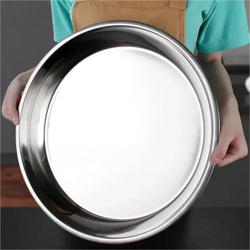 Grand plateau plat rond épais en acier inoxydable, assiettes de présentation, service argenté, assiette creuse métal for gâteau(30cm x H4.1cm)
