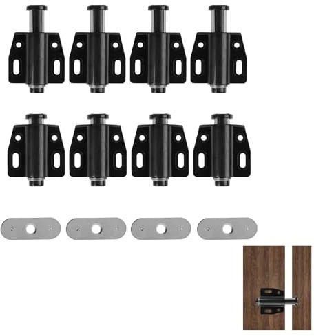 4 PCS Magnetic Push to Open Door Catches, Pressure Touch Release Catches Latch for Cabinet, Cupboard, Wardrobe Doors, Heavy Duty ABS Stainless Steel Magnetic Closer for Kitchen Bathroom Office, Black
