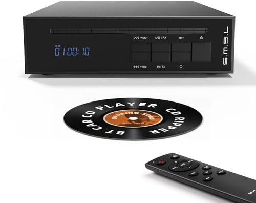 SMSL PL20 Lettore CD HiFi per Casa, con Funzione di Ripping CD, Bluetooth per Auto, 2 chip CS43131, Ingresso USB/Bluetooth, Uscite RCA/BT/3,5 mm/4,4 mm Bilanciata/Digitale Ottica/Coassiale (Nero)