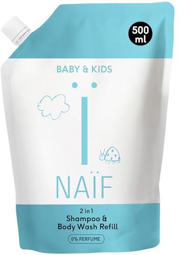 Naïf – 2-in-1 Shampoo & Duschgel – Nachfüllpack – 0% Parfüm – Ohne SLES, Mikroplastik & Silikone – Dermatologisch getestet – Inhaltsstoffe auf natürlicher Basis – 500 ml