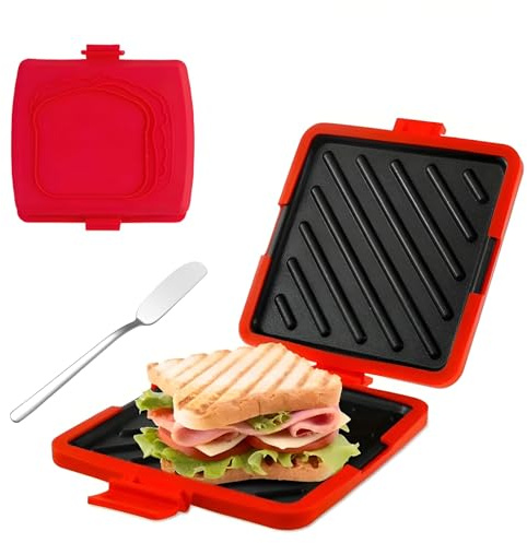 [Ellniges]Mikrowellen Toastie Maker, Sandwich Presse mit Silikonriemen, Rot