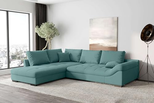 99rooms Terra Ecksofa Velours Pastelltürkis Ottomane L