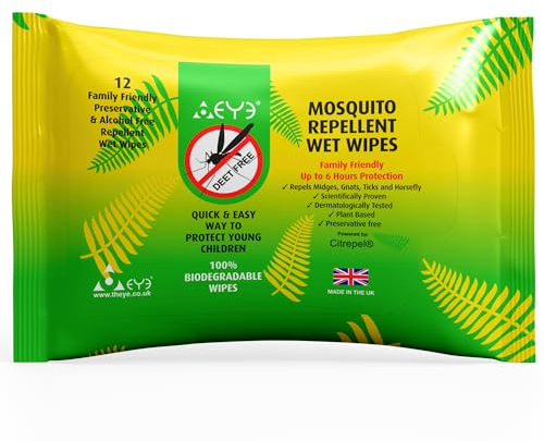 THEYE Mosquito Repellent Wipes - 100% Natural & Plant Based, Free of Deet, Alcohol & Harmful Chemicals - Up to 6 Hours Insect Repellent Protection - For Sensitive Skin