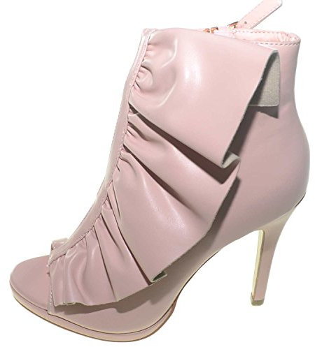 Malu Shoes Tronchetto Donna Estivo Rosa Cipria con Rouches Asimmetrico Allacciatura alla Caviglia Glamour (40 EU)