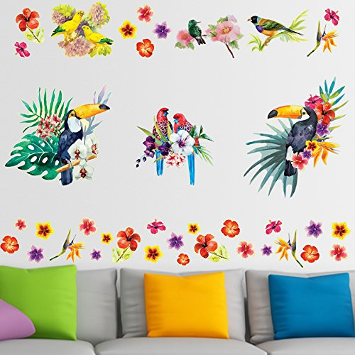 Vögel Wandtattoo Tropischer Wandsticker Wanddek Wandaufkleber für Wohnzimmer Kinderzimmer Schlafzimmer