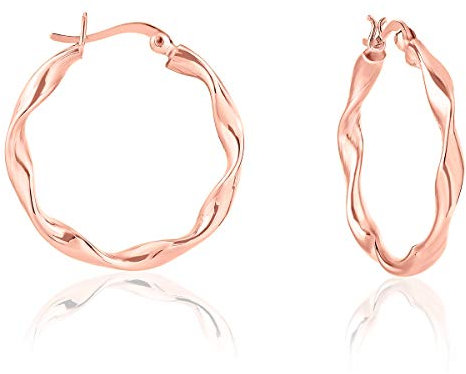 DTPsilver - Boucles d'oreilles Femme Créoles Torsadées en Argent Fin 925 Plaqué Or Rose – Diamètre: 28 mm