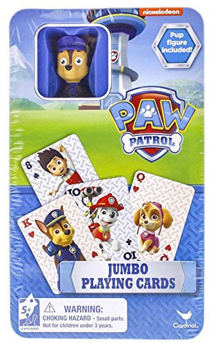 Spin Master Paw Patrol Jumbo-Spielkarten & Welpen-Figur, Metalldose