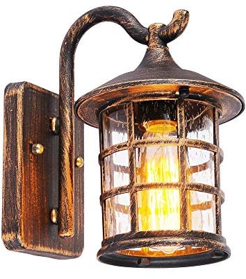 SUZNIU Antike Wandleuchte Außen Wandlampe Wasserdichte, E27 Base, Glas und Aluminium, IP44, Hof Garten Terrasse Flur Vintage Wandbeleuchtung, ohne Leuchtmittel (Color : Brown)