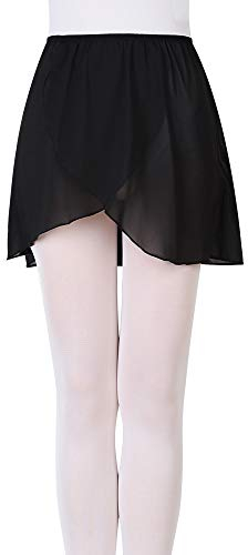 Bezioner Ballettrock Wickelrock Tanz Rock aus Chiffon zum Reinschlüpfen für Mädchen und Damen Schwarz L