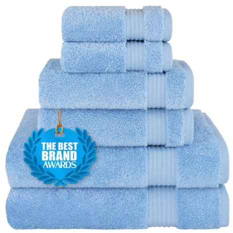Cotton Paradise 6 Piece Towel Set, 100% Turkish Cotton Soft Absorbent Towels for Bathroom, 2 Bath Towels 2 Hand Towels 2 Washcloths, Sky Blue Towel Set