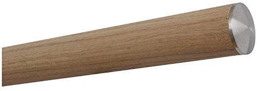 TIBU Eiche Handlauf Holz Geländer unbehandelt roh fein geschliffen 42 mm mit Edelstahl Endstücken ohne Halter Länge: 1000 mm / 100 cm / 1,0 m Enden: leicht gewölbte Edelstahlkappe
