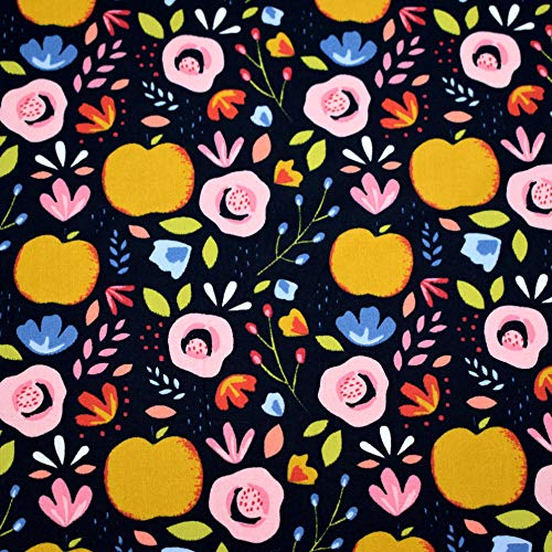 MAGAM-Stoffe Obst-Garten Baumwollstoff Kinderstoff 100% Baumwolle Oeko-Tex Meterware 50cm (Schwarz)