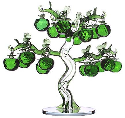 NOYISTAR K9 Crystal Apple Tree with 18 Green Crystal Glass Apples Decorative Glass Figurine Gift