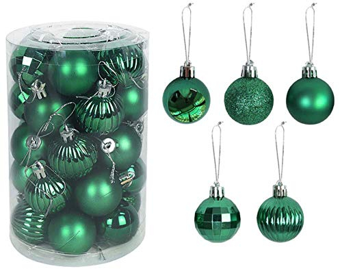 UKKD Christbaumschmuck 4 Stücke Von 4 cm Weihnachtsbaumdekoration Kugeldekoration Weihnachtsfeier Hängende Kugeldekoration 1 Kasten Von 24,Dunkelgrün