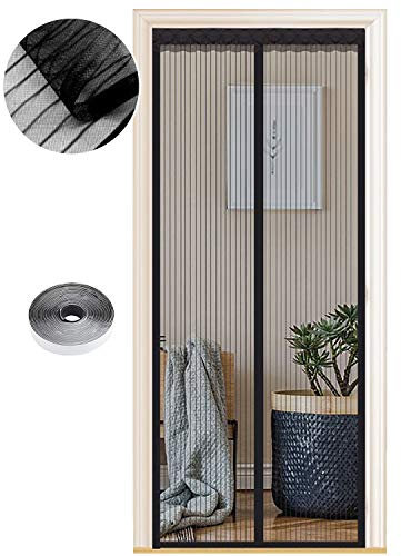 Mosquitera Puerta Magnetica 115 x 220 cm, Varios Tallas, Cortina Mosquitera Puerta Exterior, Cierre automático, No Requiere Herramientas, Fácil de Instalar, Rayas Negras