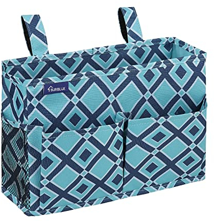 Surblue Bedside Caddy Hängebett Organizer Aufbewahrungstasche Tasche für Etagen-und Krankenhausbetten,4 Taschen und 2 Haken (kleines Blueplaid)