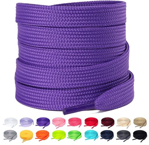 Olukssck Lacci Scarpe Piatti Colorati, [2 Paia] Stringhe Scarpe Resistenti Lacci da Ricambio per Scarpe Sportive, Scarponcini, per Adulti e Bambini - Larghezza 10 mm, Viola Scuro, 100cm