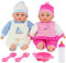 Bibi Doll Twin Baby Dolls with Feeding Set & Magic Bottle, 13 Inch Huggable Newborn Dolls with Soundbox Featuring 16 Sounds, Pink & Blue Outfits, Role Play Toy for Boys and Girls, 18 Months+