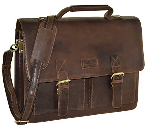 Menzo Aktentasche aus echten Leder, 15 Zoll Lehrertasche, Business Tasche für Damen und Herren
