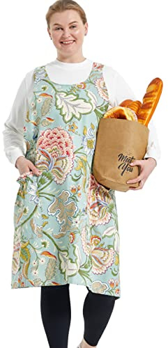 APRONNER Große Schürzen in Übergröße für Damen, mit Taschen, Baumwollleinen, Backen, Küche, Kochen