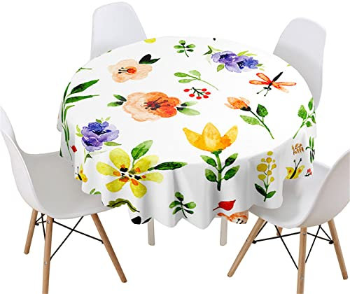 Highdi 3D Blumen Rund Tischdecke Abwaschbar, Wasserdicht Lotuseffekt Antifouling Rund Tischdecken Polyester Tischtuch für Home Küche Dekoration Garten (Ölgemälde Frühling,Durchmesser 200cm)