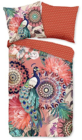 Traumschloss Satin Bettwäsche »Lynouk«, Mandalas mit Pfau, orange, Petrol, 135x200 & 80x80, 100% Baumwolle, atmungsaktiv & weich, mit Reißverschluss bestehend aus Kissen und Bettbezug