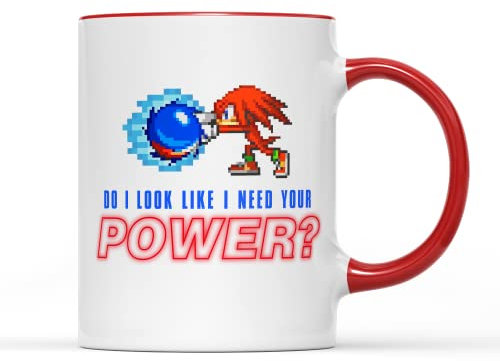 WillowGifts Do I Look Like I Need Your Power Mug Coffee Cup Retro Game Red Echidna Spikes Classic Chaos Emeralds Clan Film TV Comic Book Console Anime Gifts Present (Red Handle)
