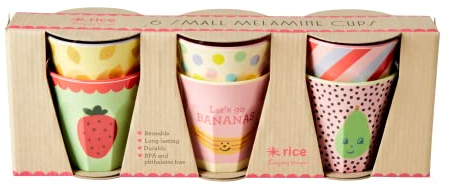 Rice - 6 Pcs Small Melamine Kids Cups - Happy Fruits Prints