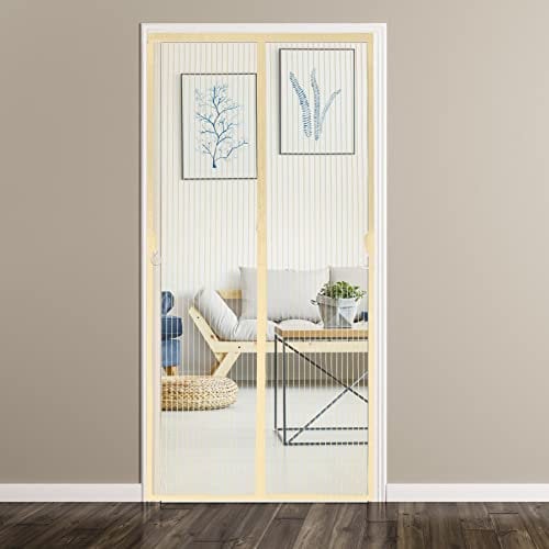 Hilftio Magnetic fly screen door 90X200cm Door fly screen Magnetic screen door mosquito net Mesh mosquito door net Terrace, Beige