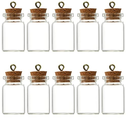10 PCS Small Glass Bottles With Cork Lids, Mini Stoppers Snuff Kit 6ml Empty Spell Jars Miniature Potion Bottles Small Message Tiny Wishing for DIY Crafts Decoration