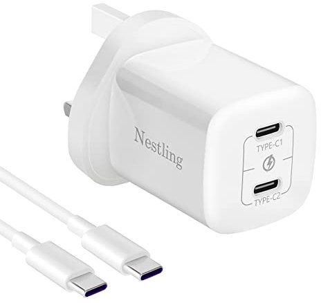 40W USB C Plug with Cable, Nestling Dual Port 20W USB Type C Wall Charger Plug GaN Compact Power Adapter for iPhone 14/14 Plus/14 Pro/14 Pro Max/13/13 Mini/13 Pro/13 Pro Max/12, iPad, Galaxy S22/S21